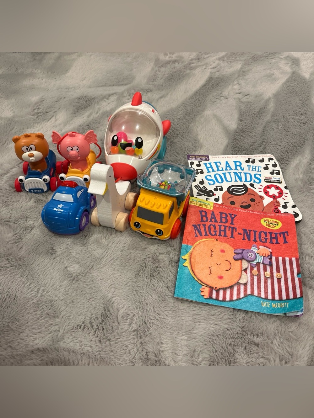 Blue and Yellow Kids Toy Vehicles Set - Baby Night-Night Book Included